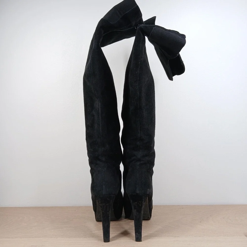Stuart Weitzman Boots Womens 8 Black Leather Over The Knee Platform Stiletto